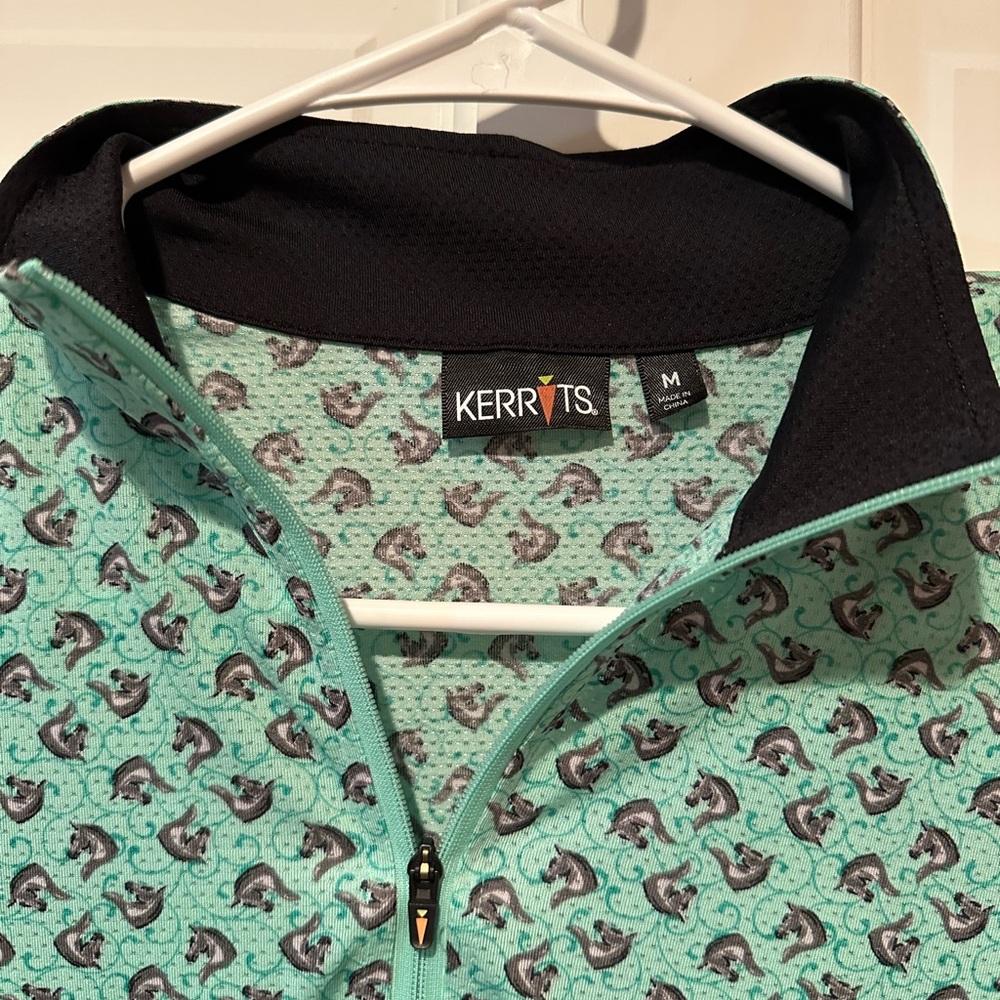 Kerrits Mint Geen and Black Patterned Zip-Up Top, Womens Med - Picture 2 of 5